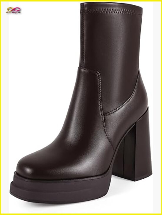 Shoes - Chunky Platform Ankle Boots Square Toe Combat Booties Y2K Retro Gogo Heels
